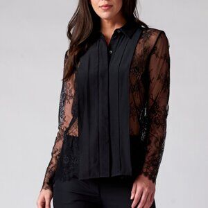 NEW Equipment Femme Genivee Sheer Lace Button Front Collared Blouse Size XSmall